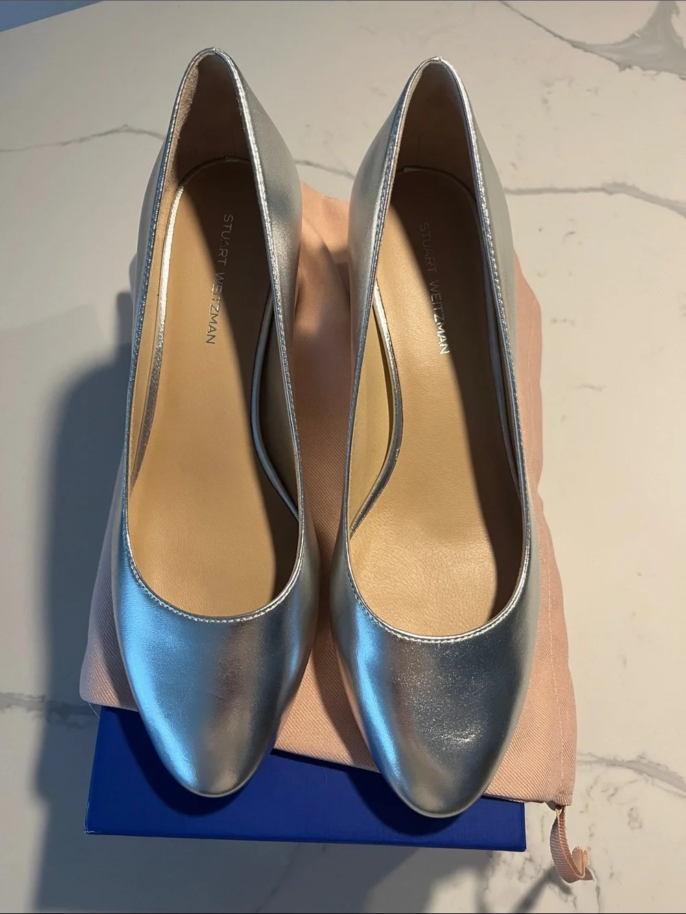 Brand New Stuart Weitzman Metallic Silver Bridget 50 Block Pump - Picture 3 of 7